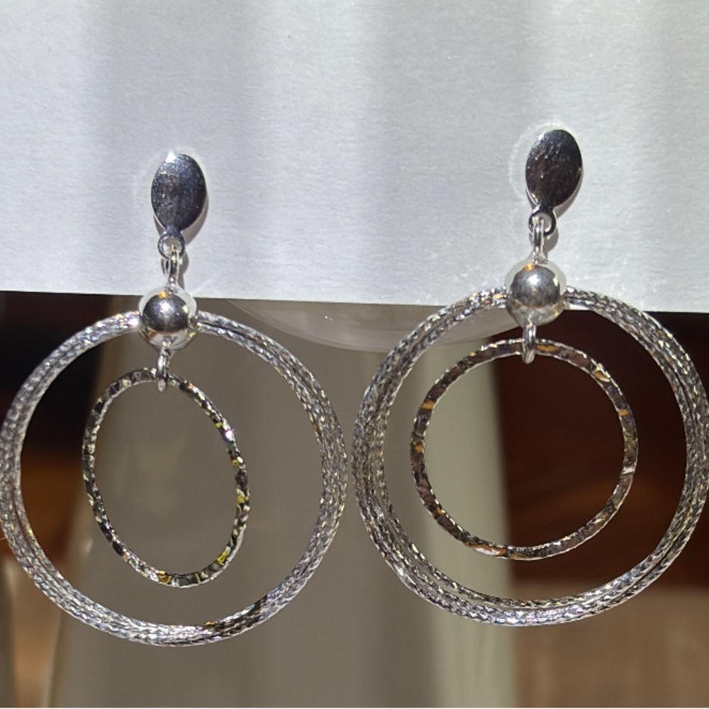 Zato’s 925 Sterling Silver Elegant Quad  Hoop Dangle Stud Earrings Italy